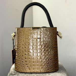 Multicolor Brown & cream braided handle bag with matching wallet